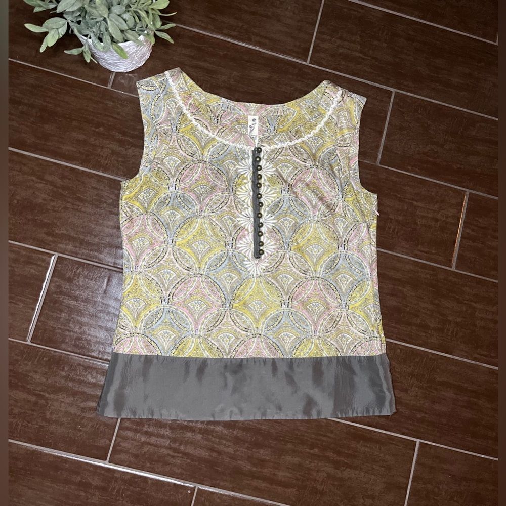 Anthropologie Floreat Paisley Artsy Boho Silk blend sleeveless blouse sz small